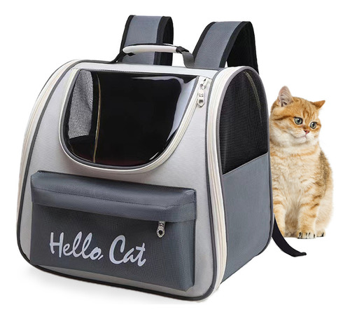 Mochila Para Mascotas Portátil Bolsa Viaje Para Gatos Perros Color Gris