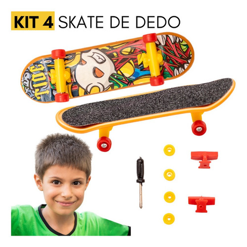 Kit 4 Skate De Dedo Miniatura Com Rolamento Completo Shape 