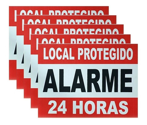 Kit 5 Placa Advertencia Alarme 24 Horas Em Aluminio 10x15 Cm