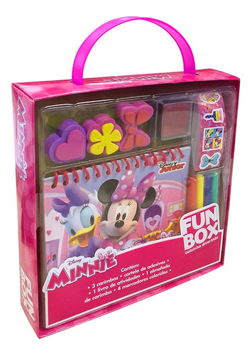 Disney Fun Box Minnie 3 Carimbos; Cartela De Adesivos; Livro De Atividades; Almofada De Carimbo E 4 Marcadores Coloridos