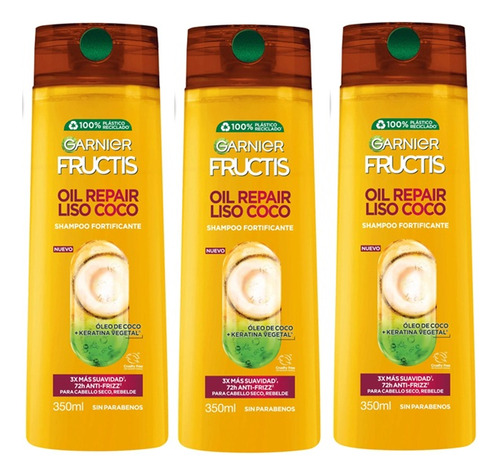 Shampoo Fructis Oil Repair Liso Coco 350ml Pack X3 - Garnier