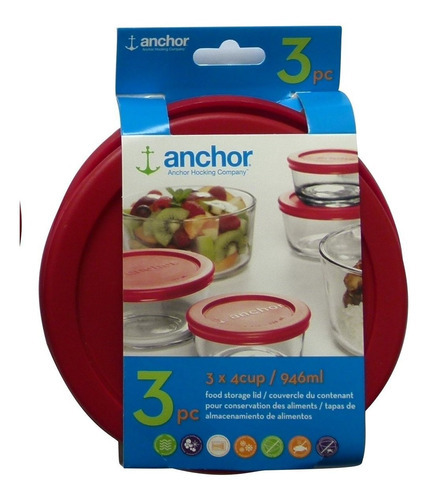 Anchor Hocking 11763l20 Tapa De Repuesto, 4 Tazas, Rojo