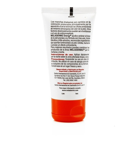 Imagen 6 de 7 de Crema Aclaradora Despigmentante Facial Meladermic Energy 50g