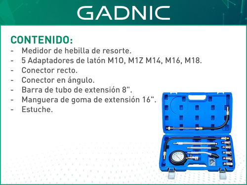 Comprobador De Compresión Gadnic Incluye Manómetro 300 Psi