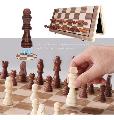 Juego De Ajedrez Magnético De Madera 38 Cm Con Almacenaje