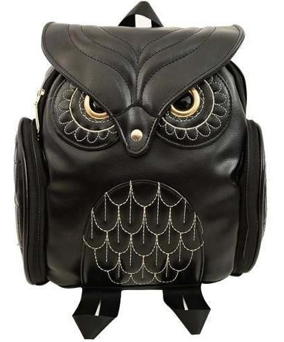 Mochila Piel Sintetica En Forma De Buho Negro M2212