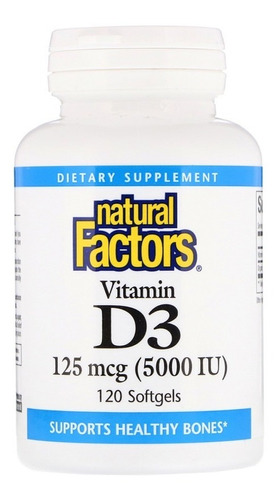 Vitamina D3, 5000 UI, 120 cápsulas blandas