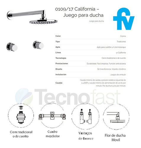 Griferia De Ducha Simple Fv California Cromo 0109/17-cr Baño