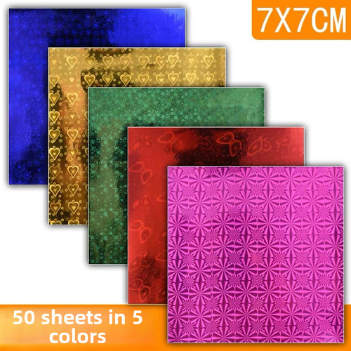 Papel Láser De 7 X 7 Cm, 5 Colores, 50 Hojas, Cuadrado Nacar