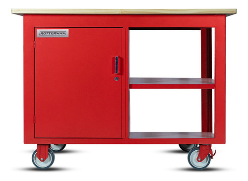 Bancada Móvel 1 Porta 1 Prateleira Lateral Verm. Rotterman Cor Vermelho