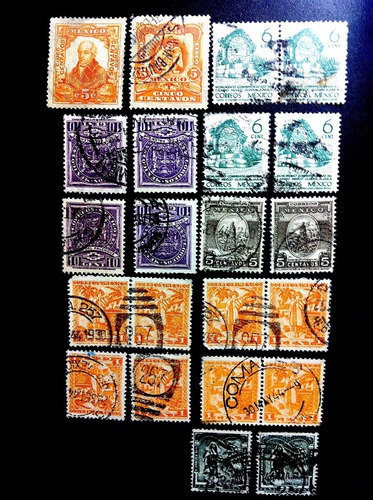 22 Timbres Postales México 1900 30s 40s Colección Excelentes