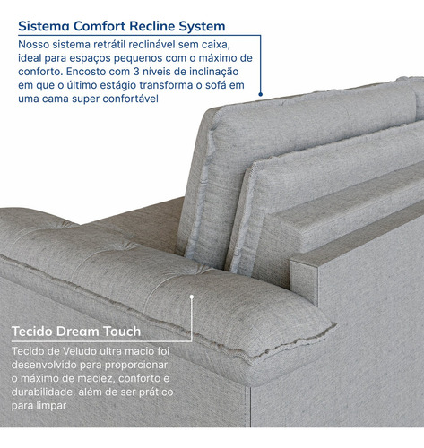 Sofá Cama Retrátil E Reclinável 4 Lugares 240cm Linho Wt