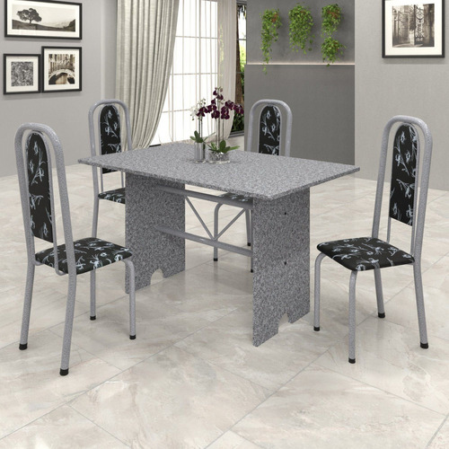 Conjunto De Mesa 120x75cm Tampo Granito Com 4 Cadeiras