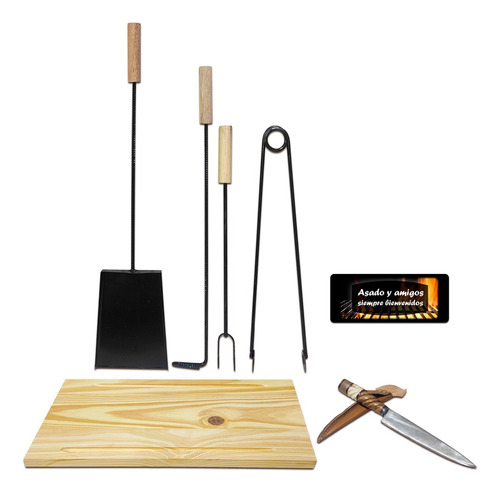 Kit Asador Parrilla Tenedor Tabla Cuchillo Personal  Kit X 7