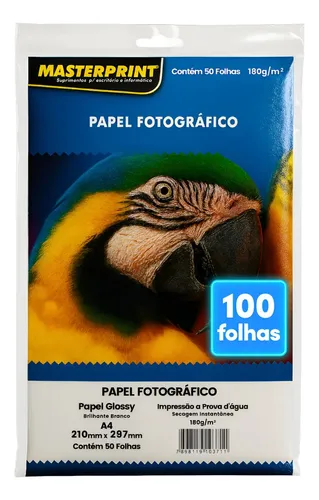 Papel Fotográfico Foto 180g Masterprint A4 Glossy 100 Folhas Cor ...