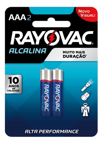 02 Pilhas Aaa Alcalina Rayovac 1 Cartela