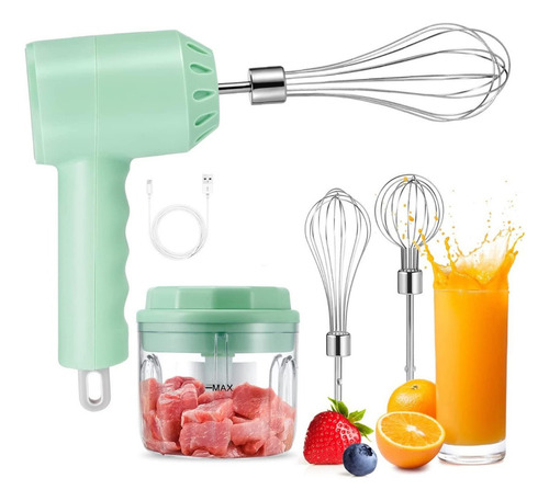 Mini Batidora Portatil 2 En 1 Procesador Recargable Usb Color Verde