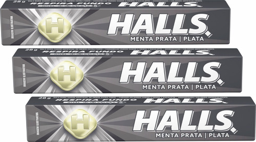 Bala Halls Drops Menta Prata 28g Pack C/3 Wxz