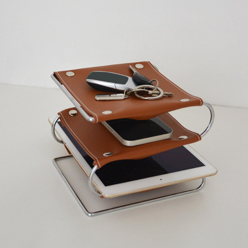 Rack De Armazenamento De Mesa De Couro De 3 Camadas Suporte