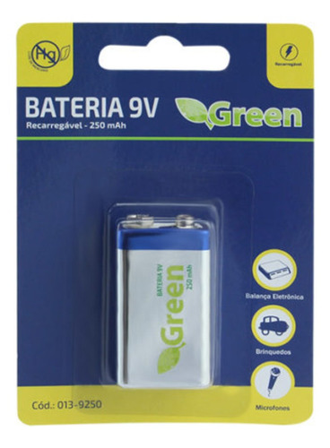 Bateria Microfone 9v Recarregavel Green 250mah 013-9250