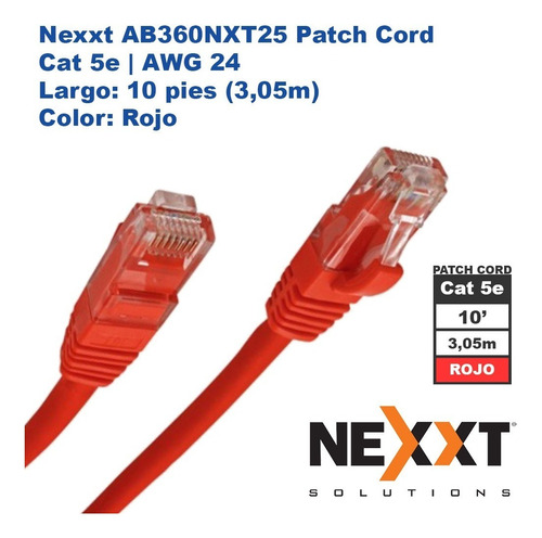 Nexxt Ab360nxt25 Patch Cord Cat5e 3,05m | 10 Rojo