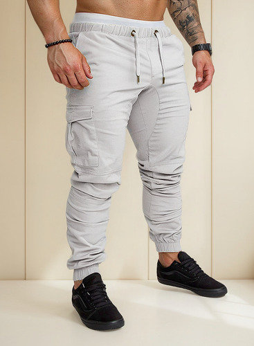 Pantalones Algodón Elástica Hombre Cargo Múltiples Bolsillos