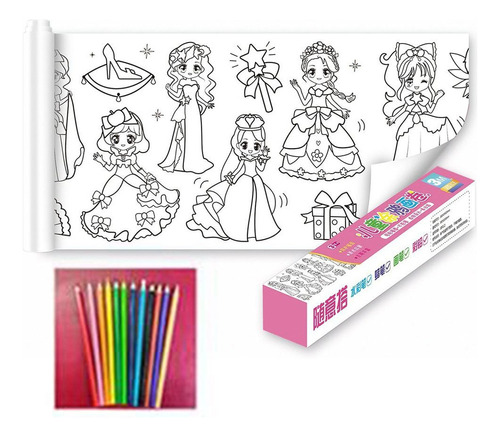 Rollo De Papel Para Colorear Con 12 Lápices De Colores Para