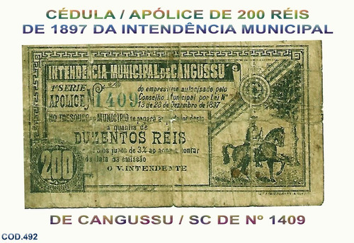 Apólice Intendência Municipal De Cangussu-rara Cod.492