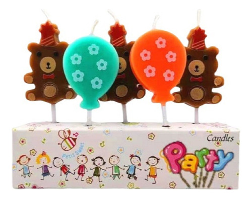 Set 5 Velas Cumpleaños Mini Oso Peluche Fiesta Evento