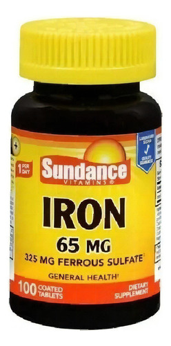 Iron Sundance Hierro 65 Mg Anemia 100 Tabletas Sabor Neutro