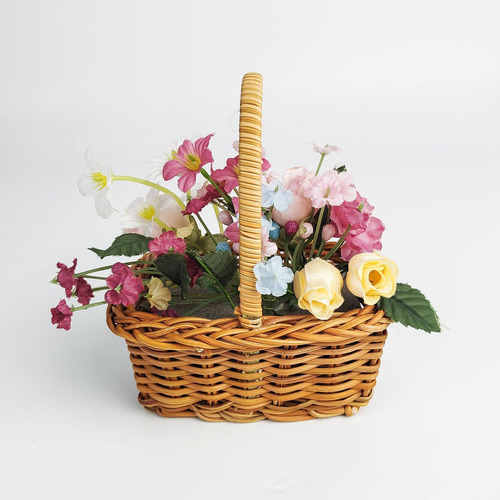 Cesta De Flores Tejida En Miniatura Portátil, Cesta De