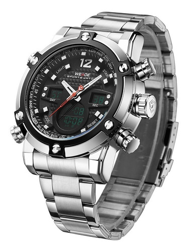 Reloj Weide 5205 Acero Inoxidable Silver Black  Diseño Milit