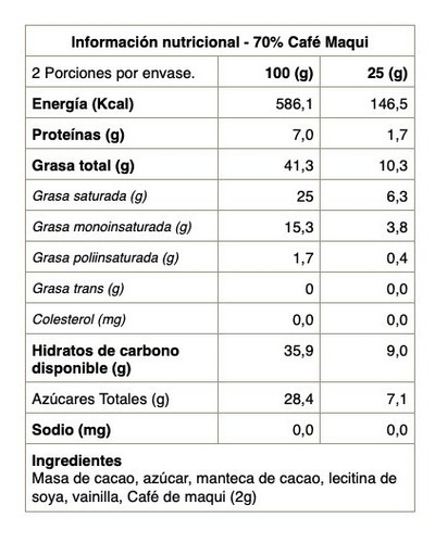 Chocolate Negro 70% Cacao Maqui