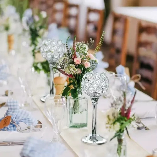 3pcs Candelabro Portavelas Cristal Adornos Boda Fiesta Plateado.