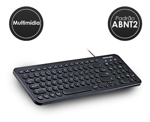 Teclado Multimídia Teclas Redondas Usb Tc234 Multilaser Cor De Teclado Preto Idioma Português Brasil