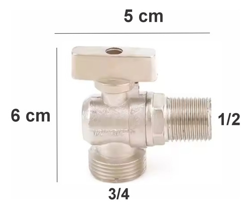 Registro De Esfera Para Máquina De Lavar Metal Cromado Rosca 1/2 Abertura 3/4 Saída Instalação Em Parede Compacto E Resistente Reg-08 Via Flix