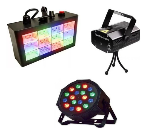 Kit Festa Strobo Balada Iluminação Canhão Rgb Laser Luz