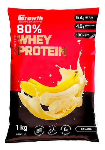 Whey Growth Concentrado 80% Whey Protein Sabor Banana Banana