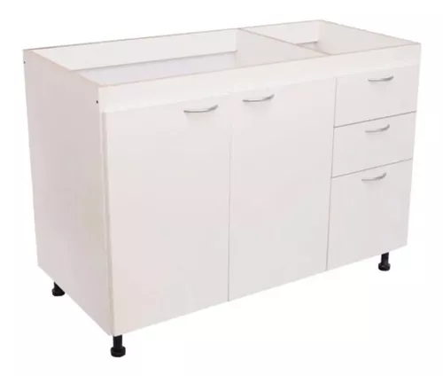 Mueble Cocina Bajo Mesada Melanina 100 Blanco Puertas Cajon