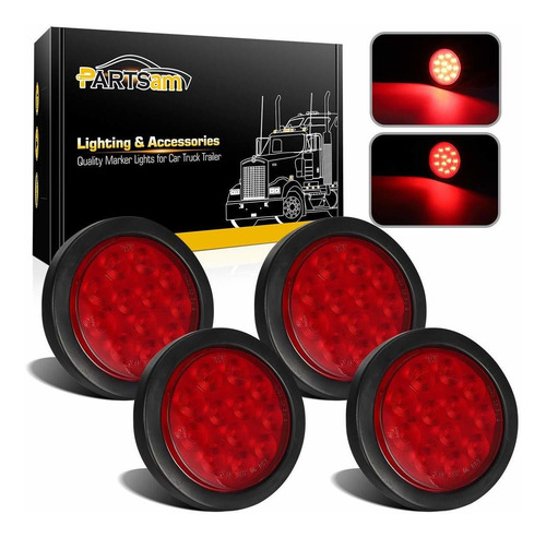 Repuestoam Kit 4 Luz Trasera Led Redonda Color Rojo 12 5