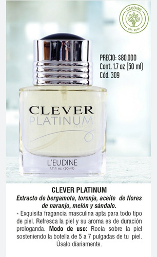 Colonia Clever Platinum - mL a $900