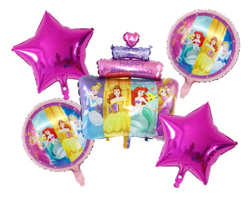 Kit De 5 Globos De Princesas Disney + Número De Regalo
