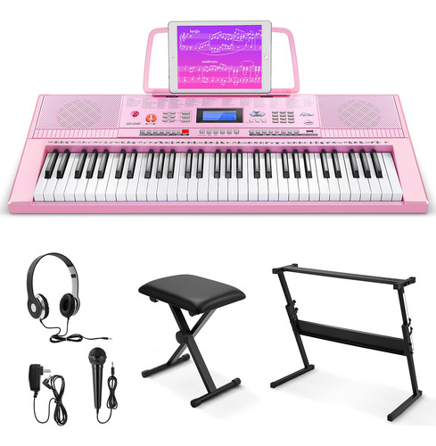 Piano Eléctrico De 61 Teclas Con Accesorios Para Principiant Rosado