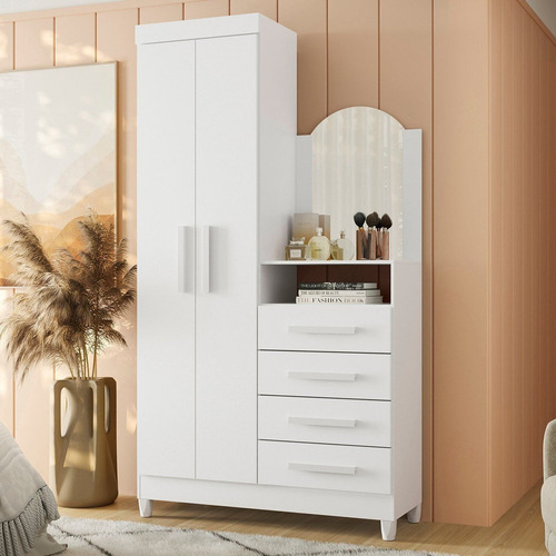 Guarda-roupa Cômoda 2 Portas E 4 Gavetas Com Espelho Gf