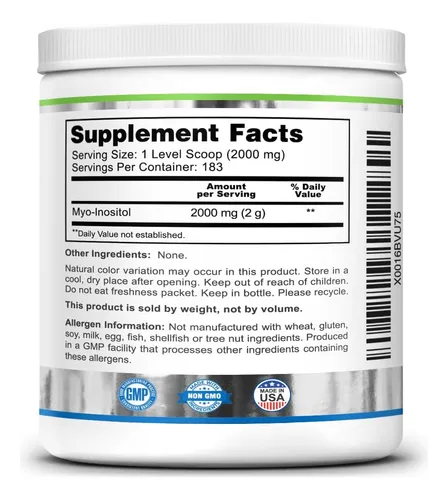 Myo-inositol 2000mg 100% Puro Soporte Funcion Ovarica 366 Gr