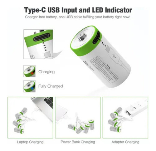 Pilas Cr2 Usb C 3.7v 300mah Pilas Carga Rápida Alta Duración Calidad Premium 1200 Ciclos de Vida Ideales para Aparatos de 3.7 Voltios Detectores de Humo