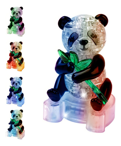 3d Crystal Quebra Cabeça Panda De Mesa C/ Base Iluminada