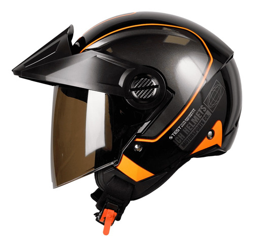 Casco De Moto Semi Integral Ich 102 Retro Flow Negro Naranja