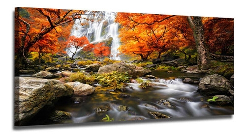 Cuadro De Paisaje Enmarcado Cascada Otoñal 122 X 61 Cm