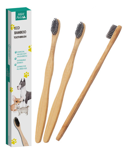 H&h Pets Juego De Cepillos De Dientes De Bambu Para Perros Y